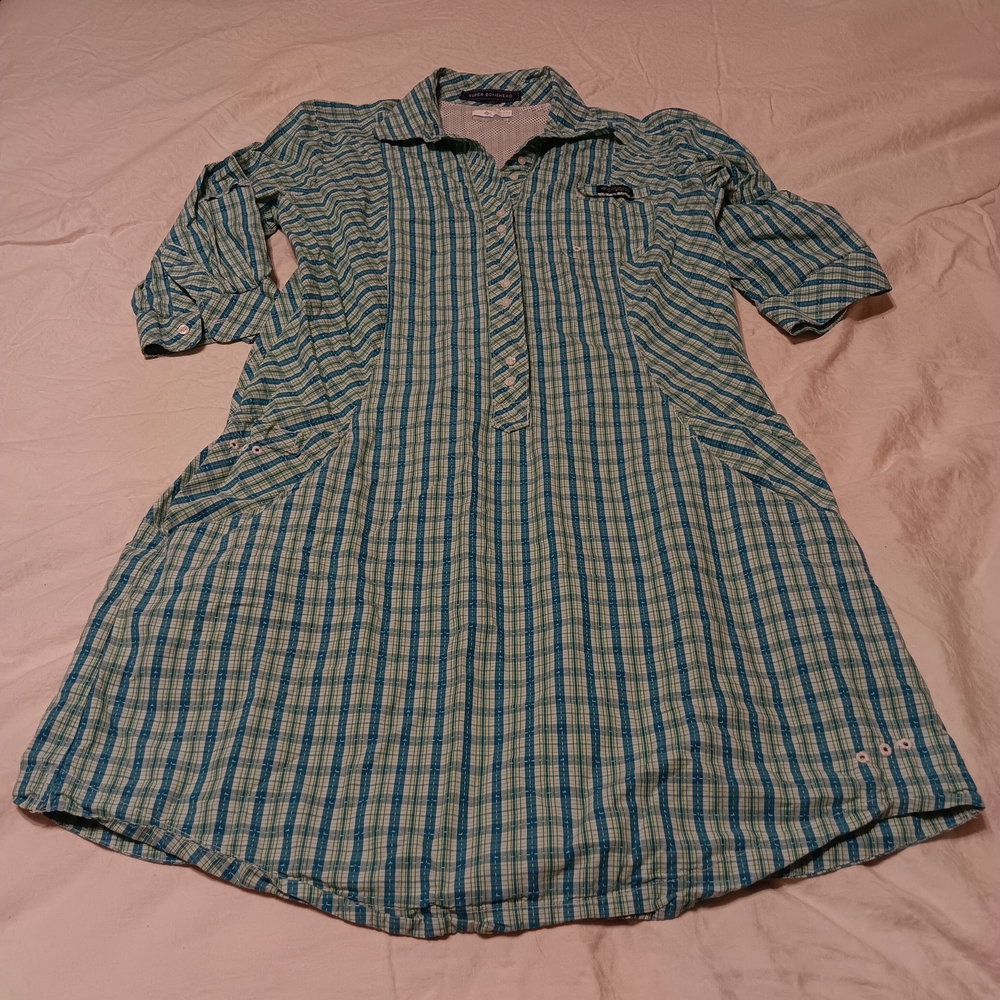 🧸Columbia Green and Blue Midi Shirt Dress